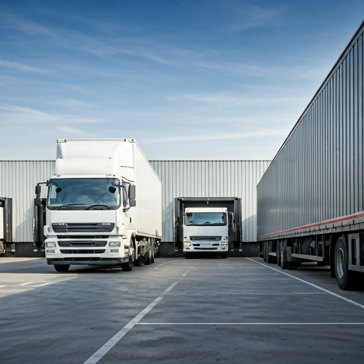 Modern logistics hub with active trailer operations