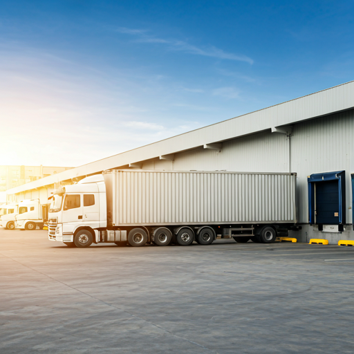 Modern logistics warehouse with loading operations